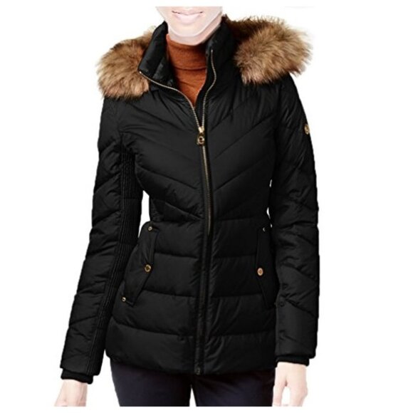 MICHAEL Michael Kors Faux-Fur-Trim Hooded Down Puffer Coat - Picture 1 of 7